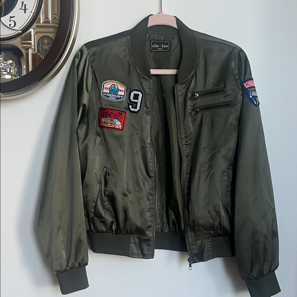 Elle & Lui Olive Bomber Jacket for Women